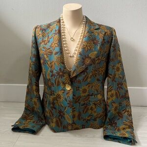 Floral Embroidered Teal Blazer with button closure by Jean Costa made in France
